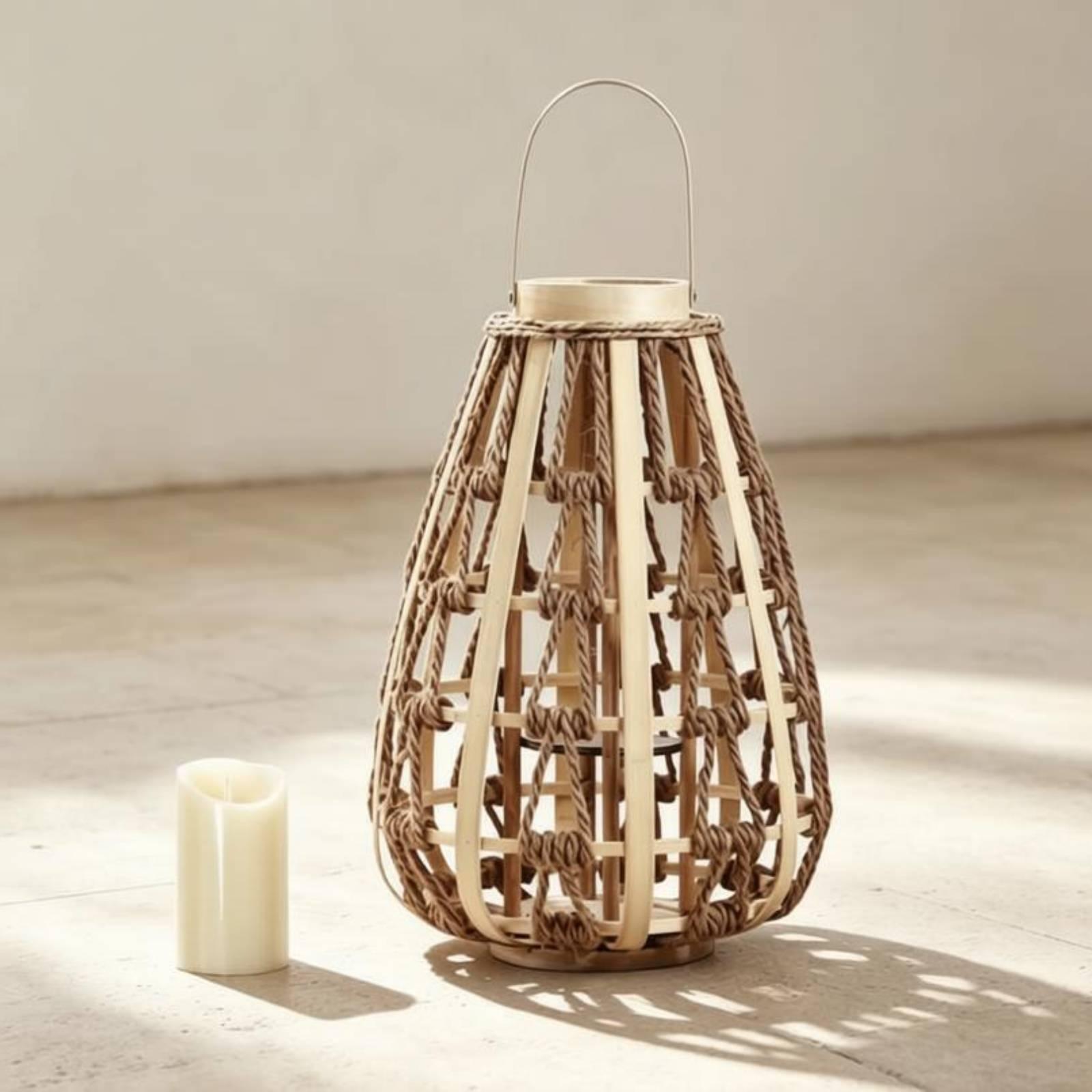 Candle Holder Decor - Lanterna de Corda de Madeira Natural