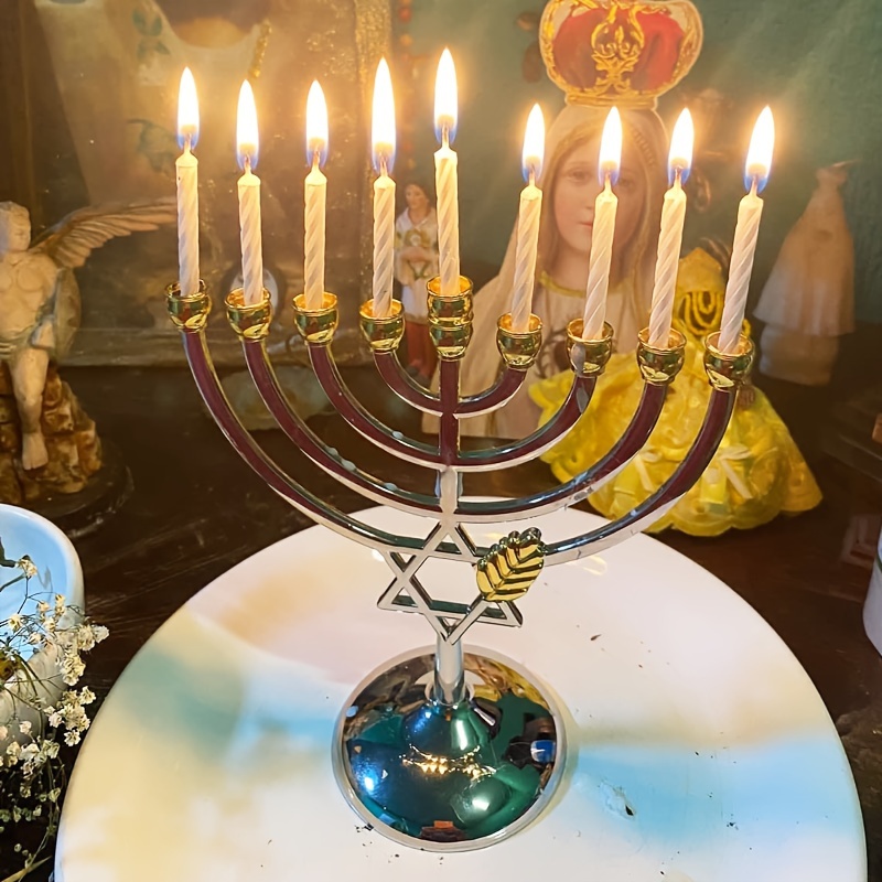 Candle Holder Decor - Menorá de Hanukkah com 9 Braços,