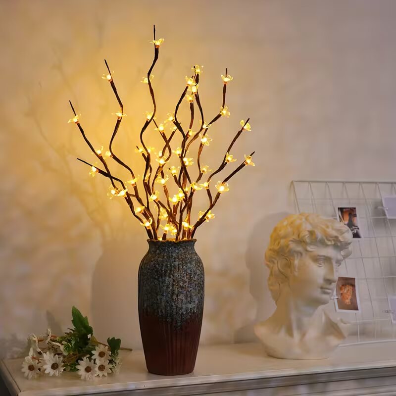 Vase Decor - Luzes de ramo de cerejeira com