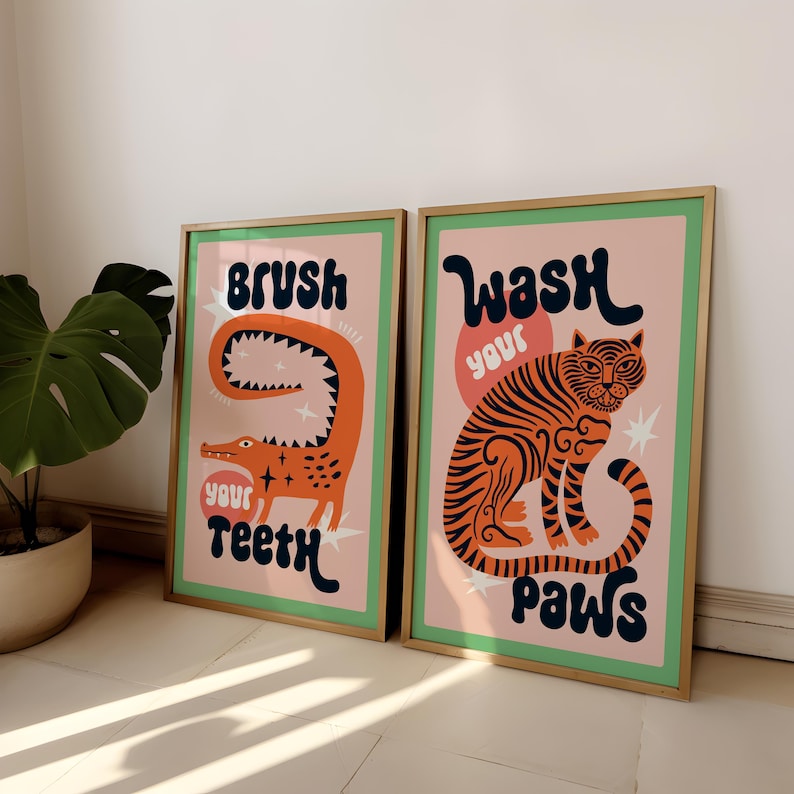 Abstract Canvas Set - 2 pçs/set tigre lavar suas patas