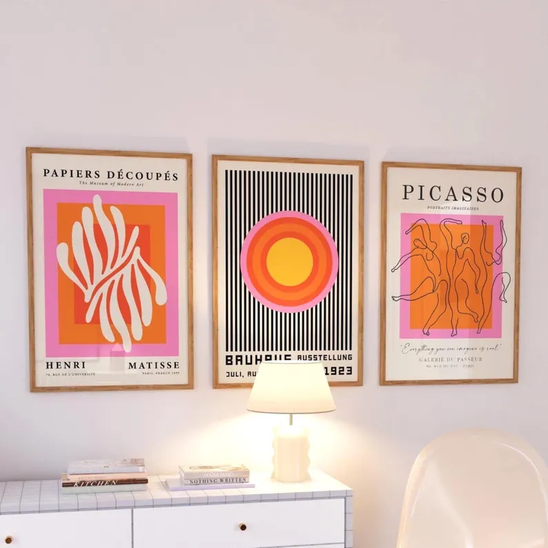 3 peças de arte moderna laranj - Interior Design Living Room avaliação e preço